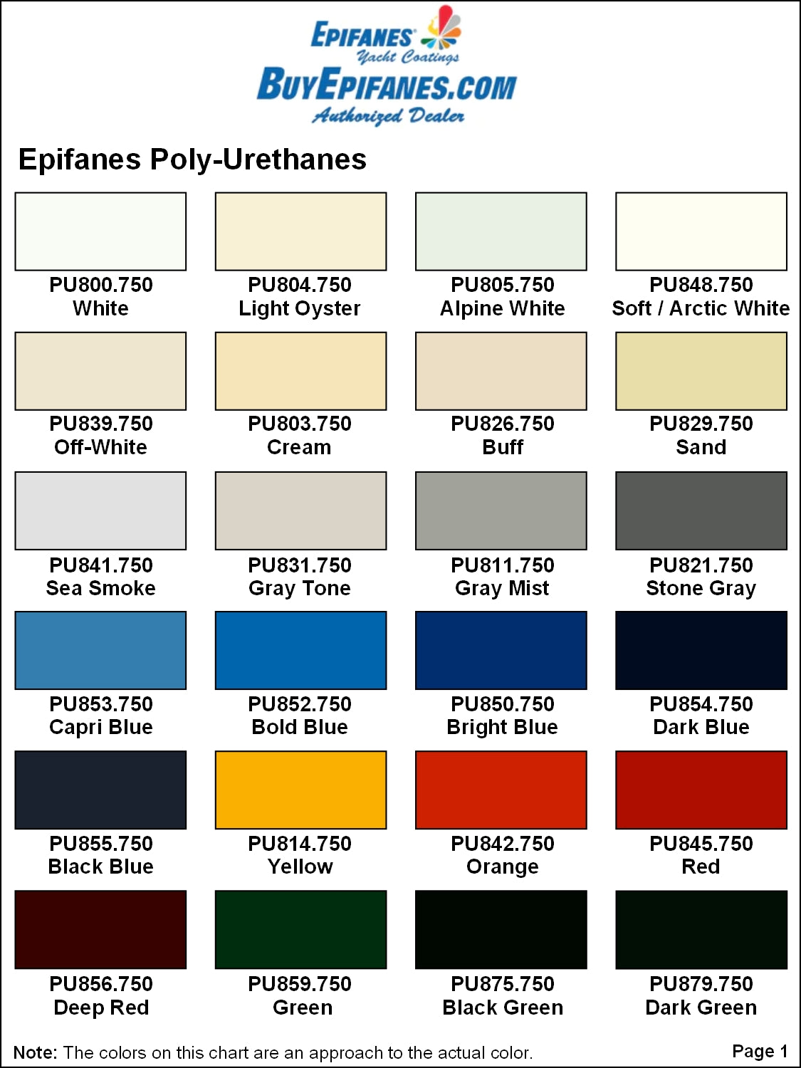 BuyEpifanes.com Epifanes Poly-urethane Color Chart, V1